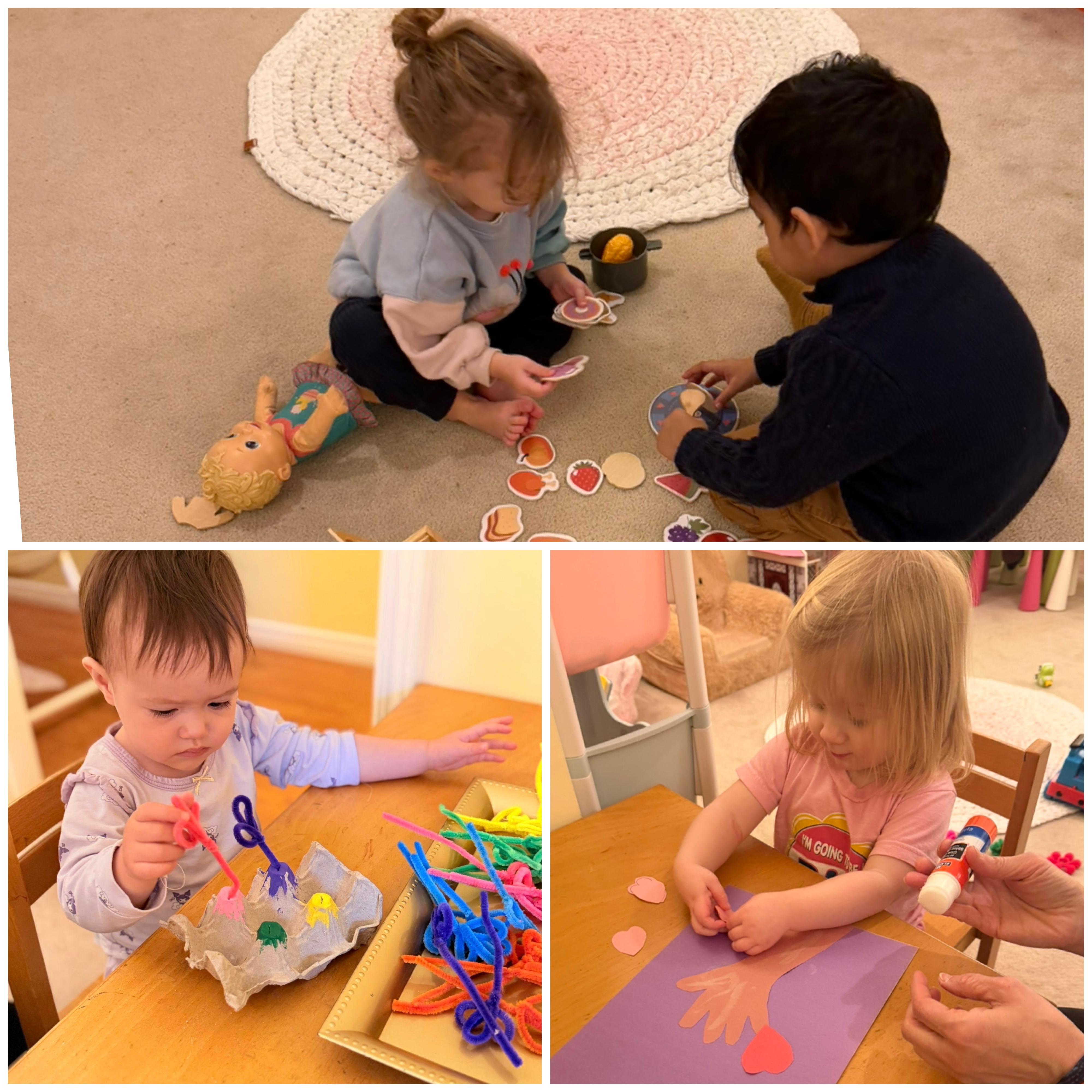 Children doing hands-on creative activities and pretend play